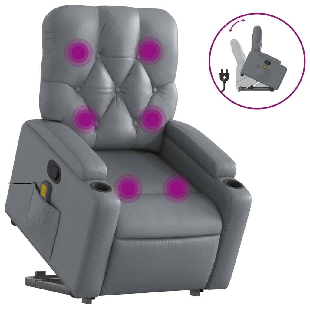 vidaXL Sillón reclinable de masaje de pie cuero artificial gris