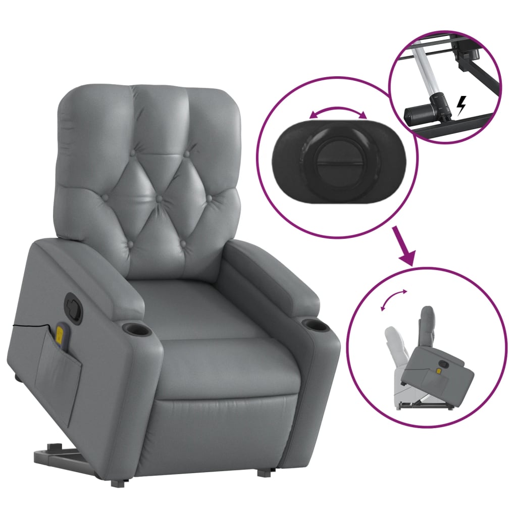 vidaXL Sillón reclinable de masaje de pie cuero artificial gris