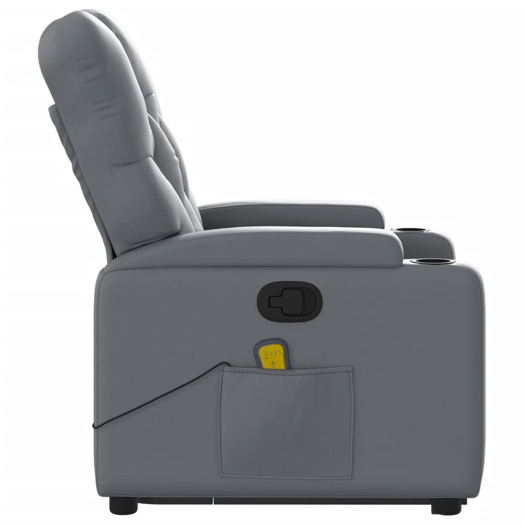 vidaXL Sillón reclinable de masaje de pie cuero artificial gris