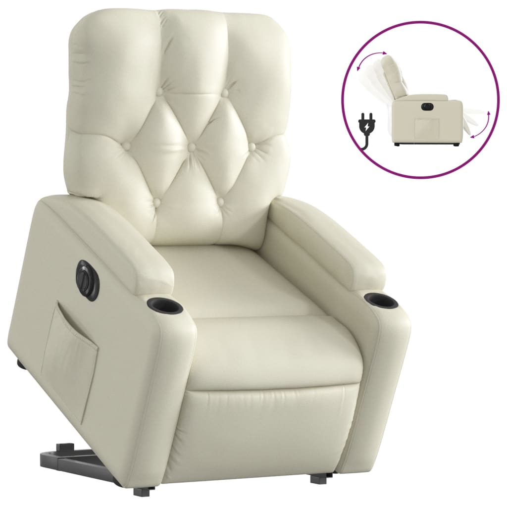 vidaXL Sillón reclinable elevable eléctrico de cuero sintético crema