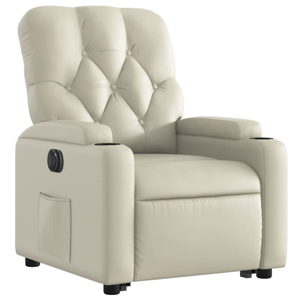 vidaXL Sillón reclinable elevable eléctrico de cuero sintético crema