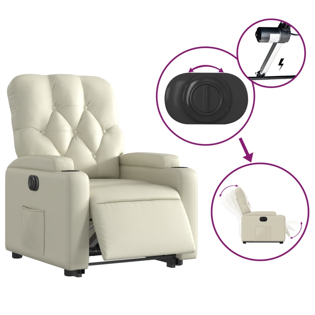 vidaXL Sillón reclinable elevable eléctrico de cuero sintético crema