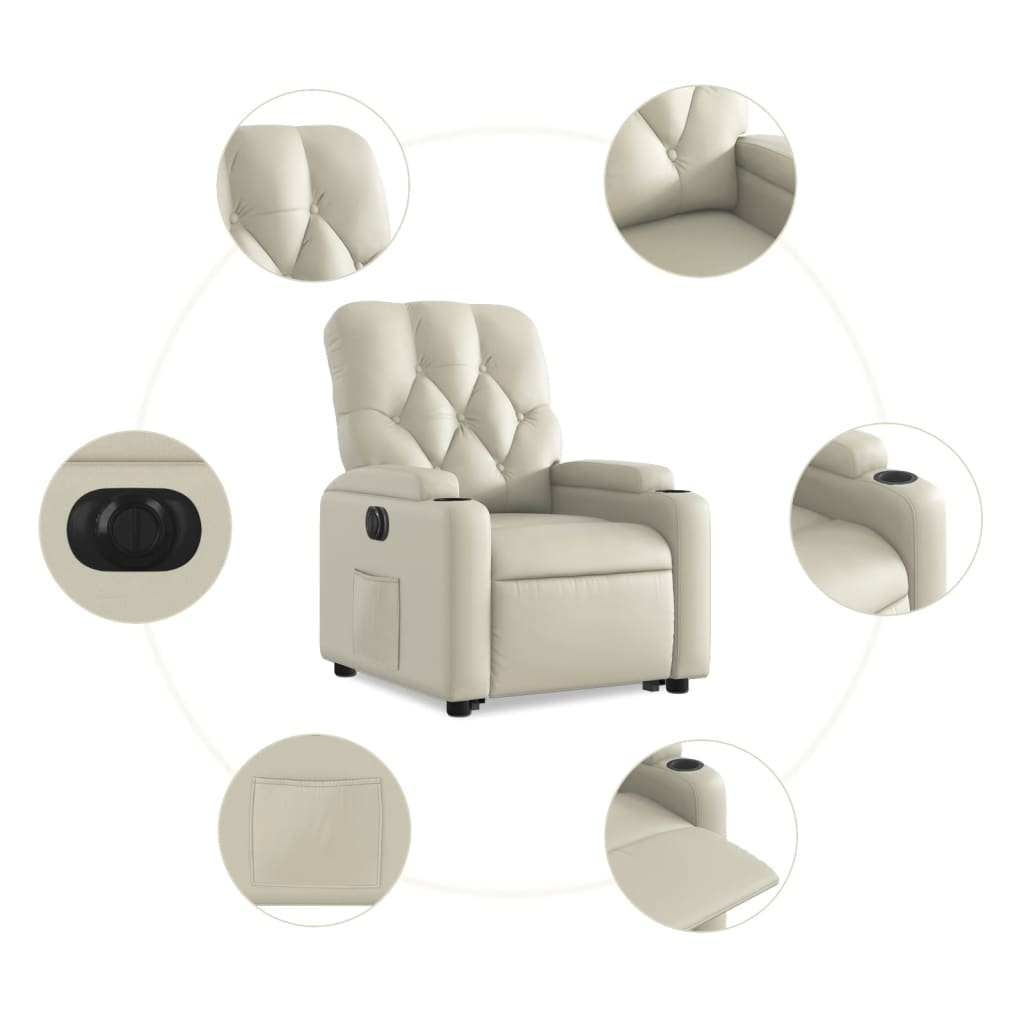 vidaXL Sillón reclinable elevable eléctrico de cuero sintético crema