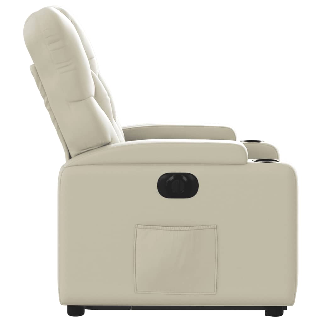 vidaXL Sillón reclinable elevable eléctrico de cuero sintético crema