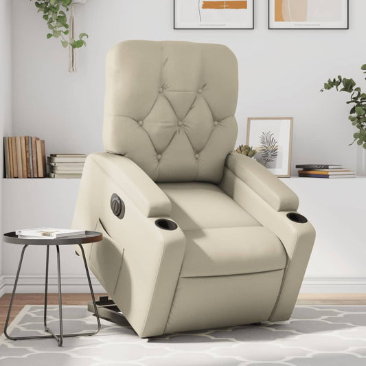 vidaXL Sillón reclinable elevable eléctrico de cuero sintético crema