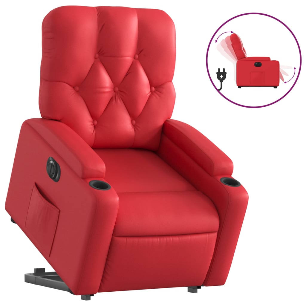 vidaXL Sillón elevable eléctrico cuero artificial rojo