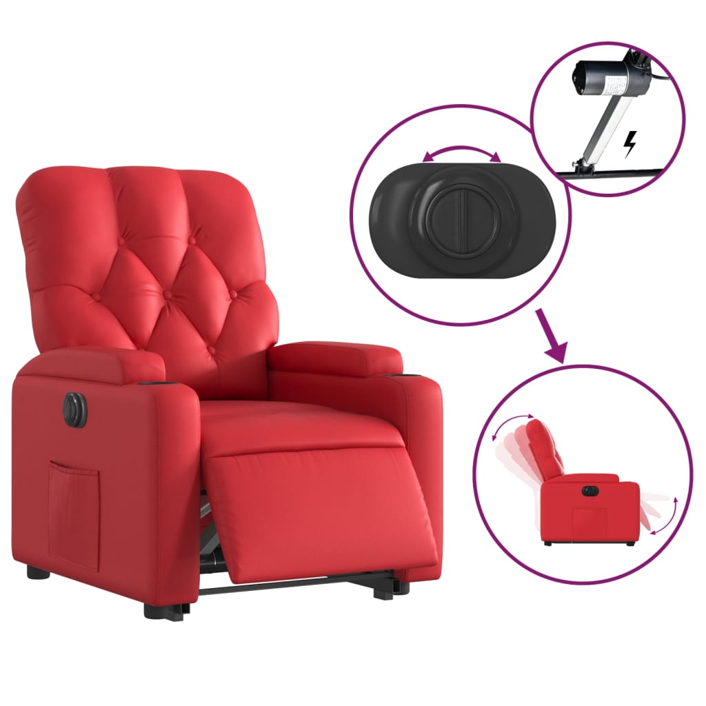 vidaXL Sillón elevable eléctrico cuero artificial rojo