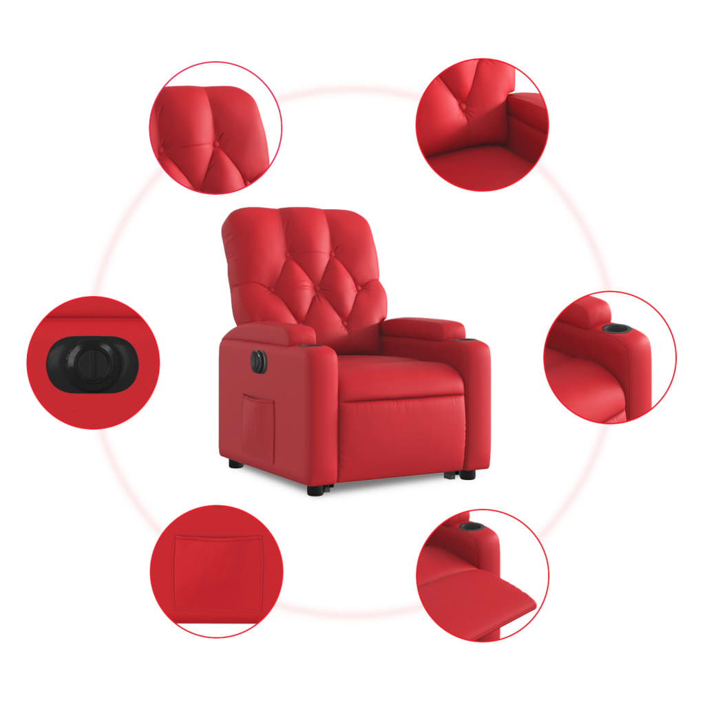 vidaXL Sillón elevable eléctrico cuero artificial rojo