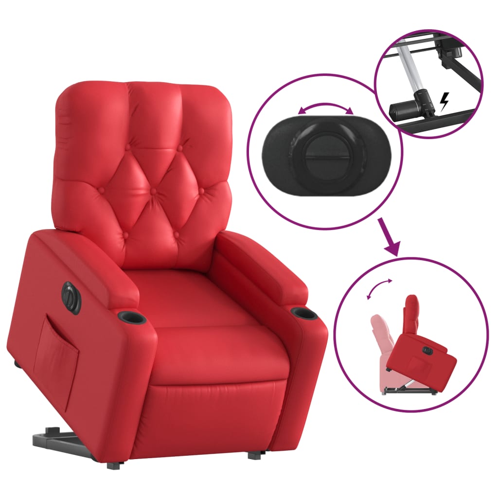 vidaXL Sillón elevable eléctrico cuero artificial rojo