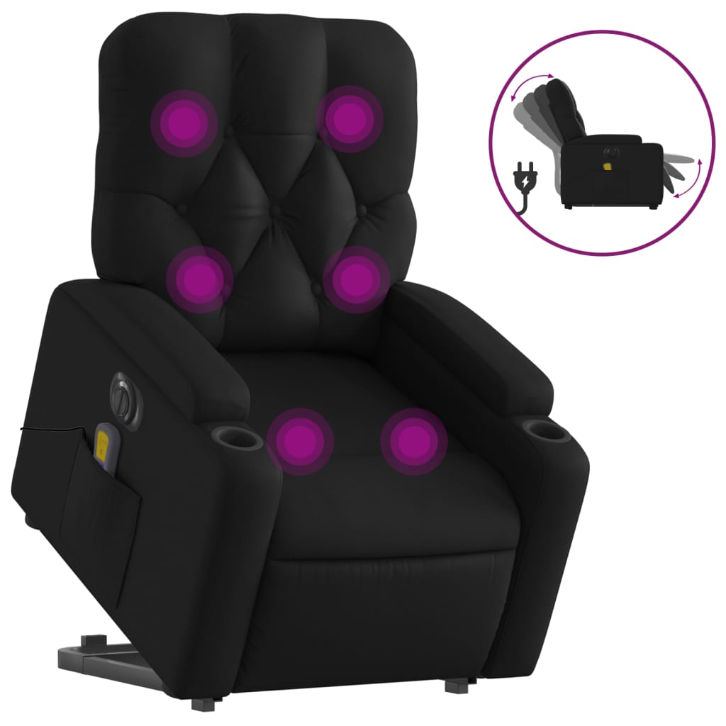 vidaXL Sillón de masaje elevable eléctrico cuero sintético negro