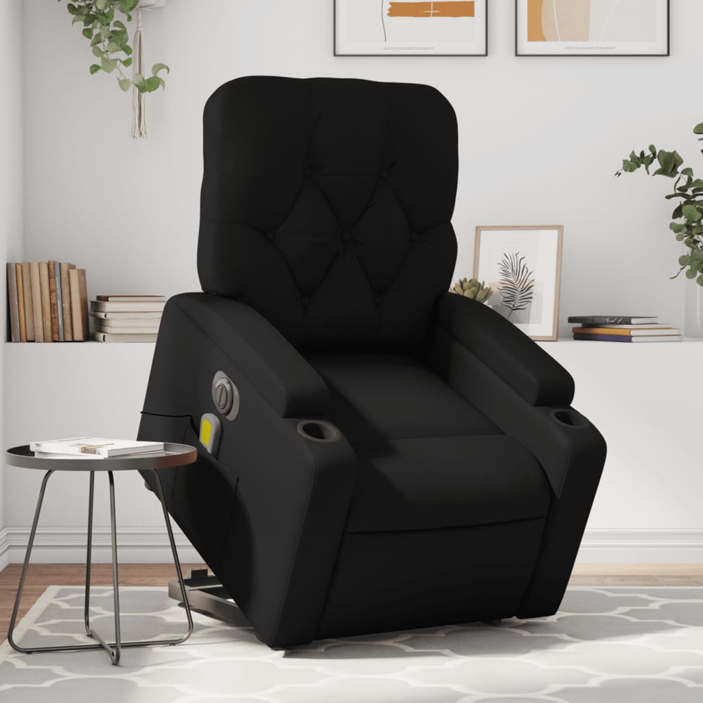 vidaXL Sillón de masaje elevable eléctrico cuero sintético negro