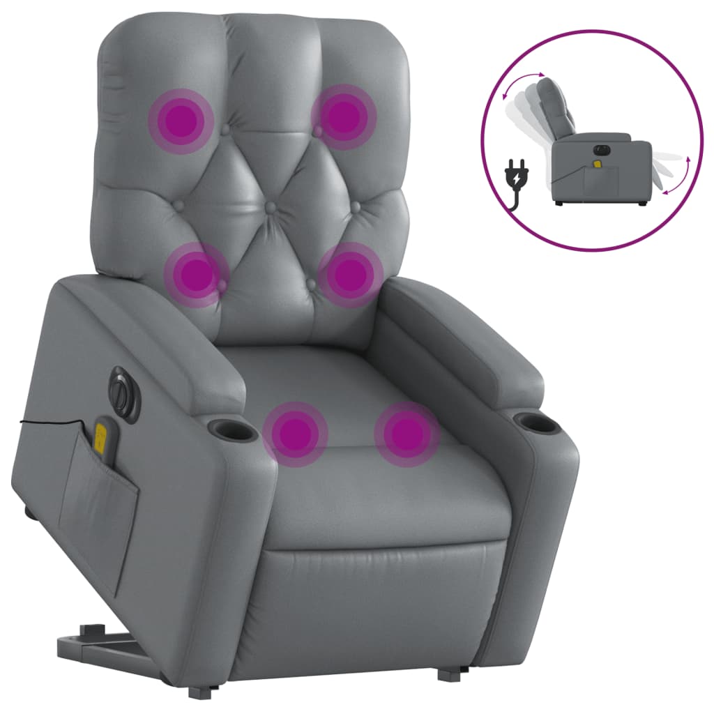 vidaXL Sillón de masaje elevable eléctrico cuero sintético gris