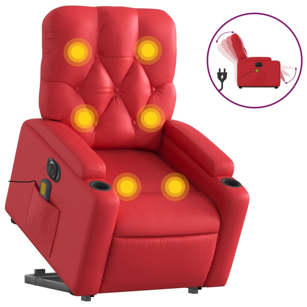 vidaXL Sillón de majaje elevable eléctrico cuero artificial rojo