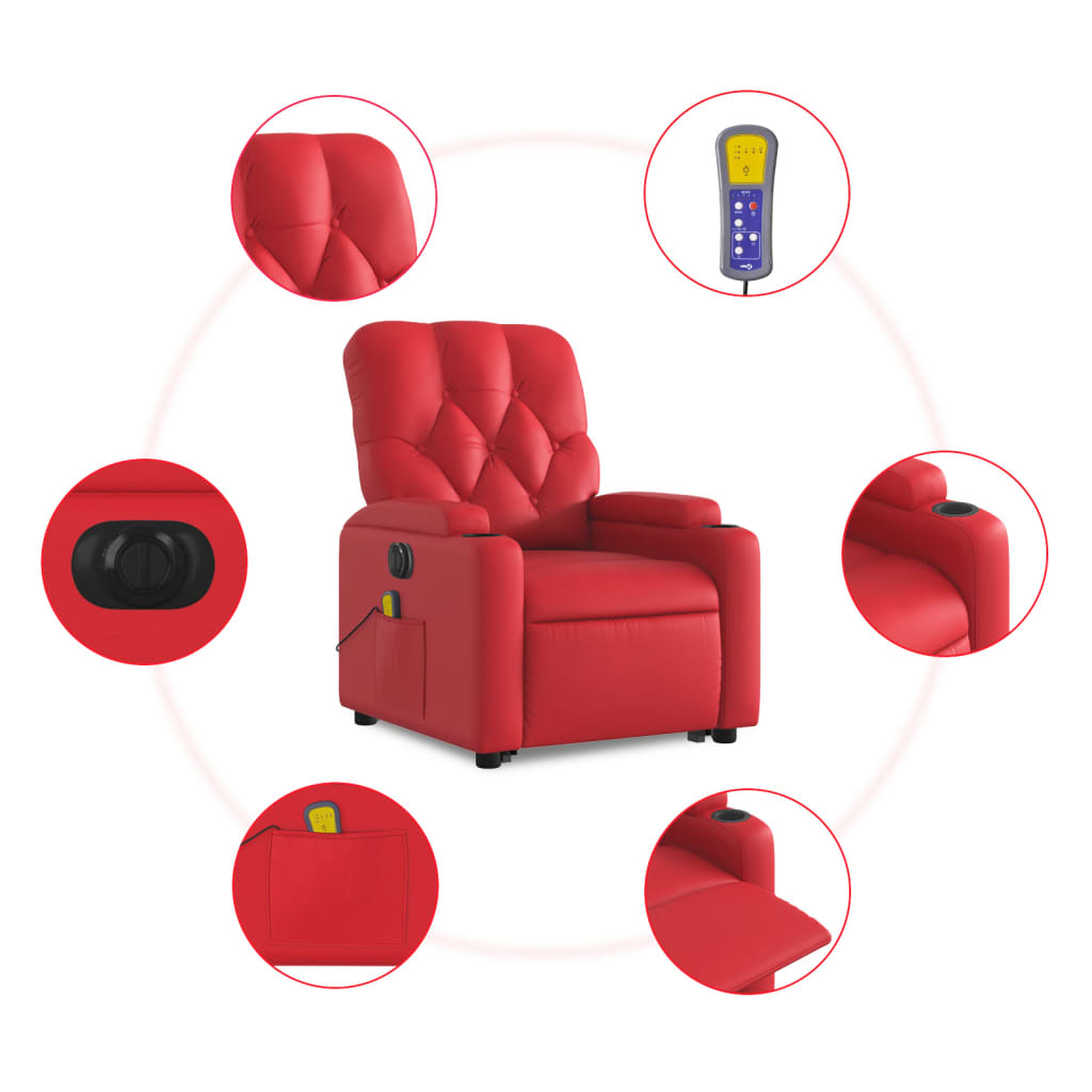 vidaXL Sillón de majaje elevable eléctrico cuero artificial rojo