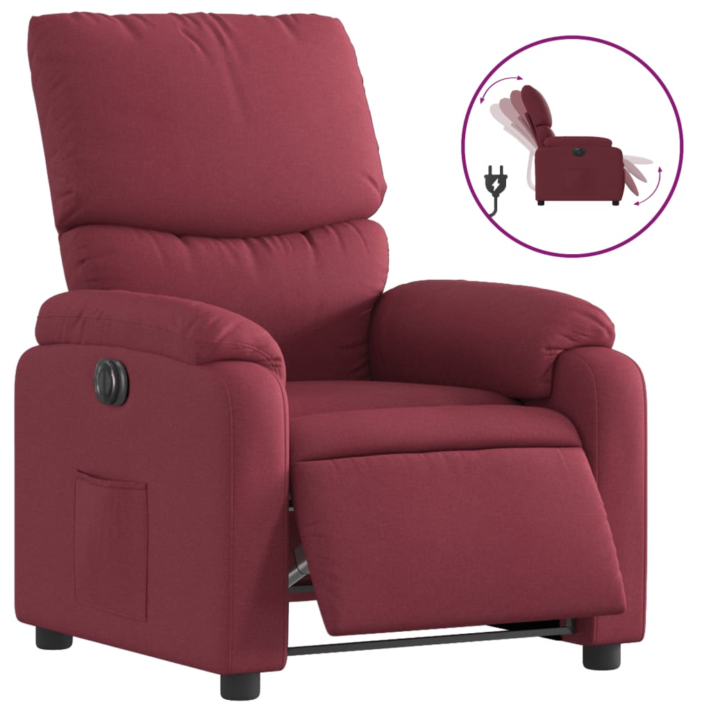 vidaXL Sillón reclinable eléctrico tela rojo tinto