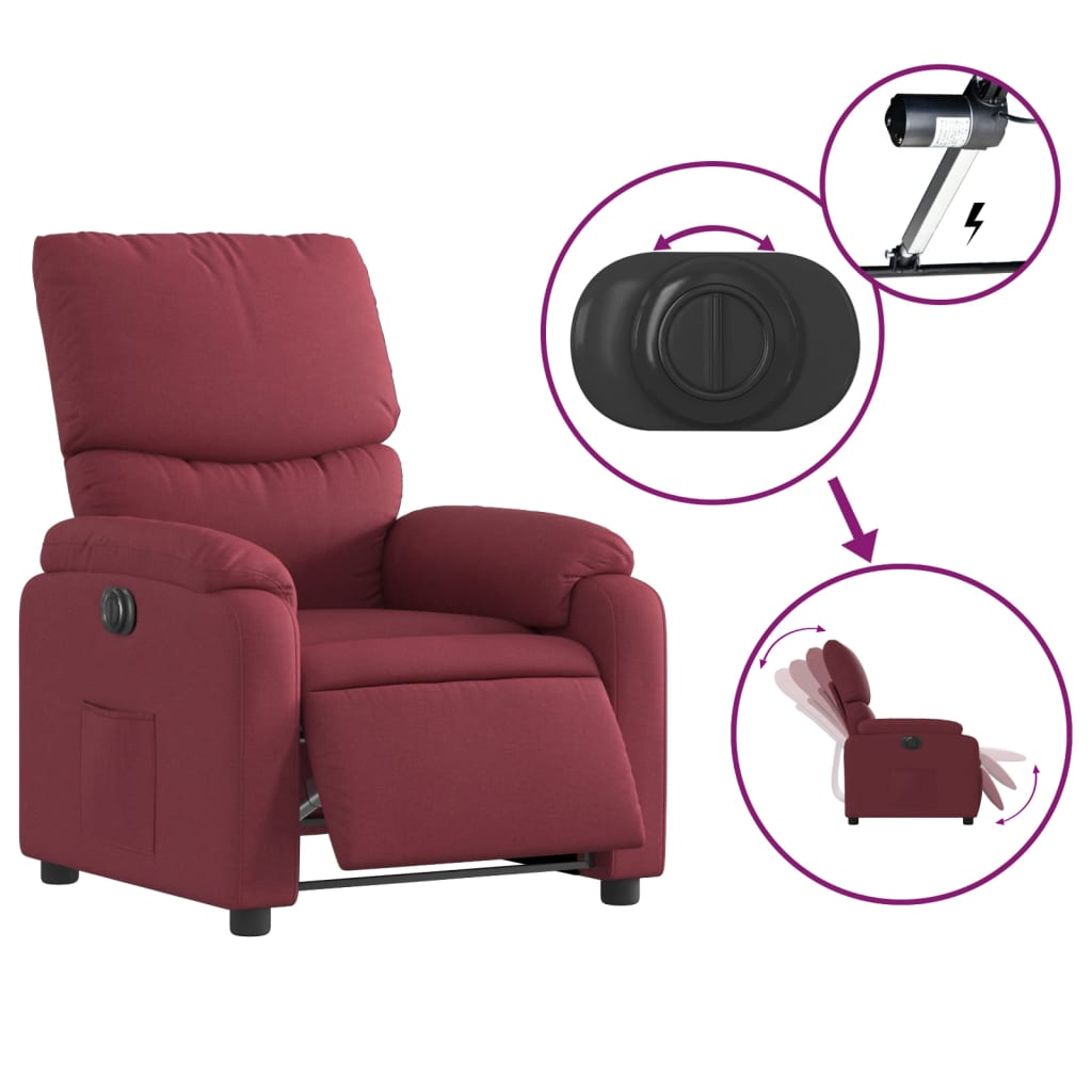 vidaXL Sillón reclinable eléctrico tela rojo tinto