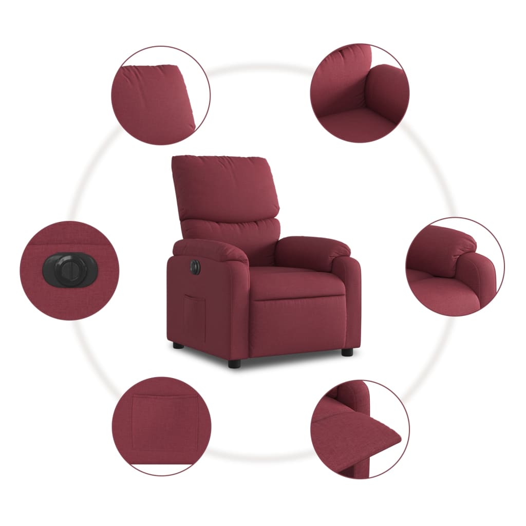 vidaXL Sillón reclinable eléctrico tela rojo tinto