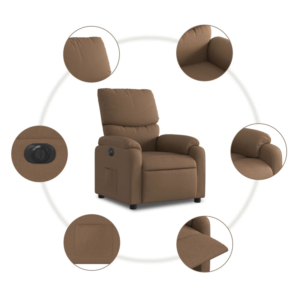 vidaXL Sillón reclinable eléctrico de tela marrón