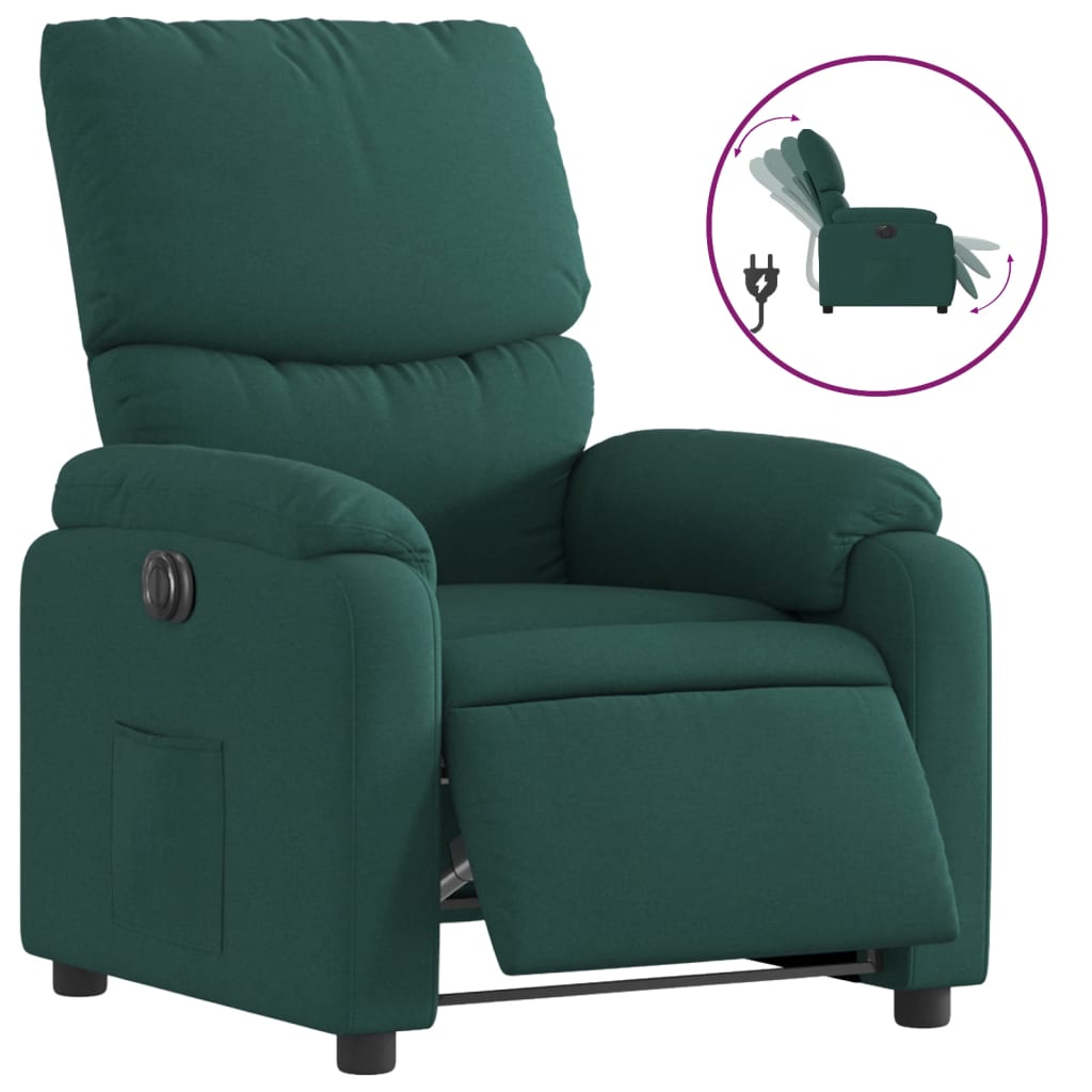 vidaXL Sillón reclinable eléctrico tela verde oscuro