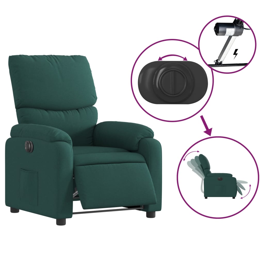 vidaXL Sillón reclinable eléctrico tela verde oscuro