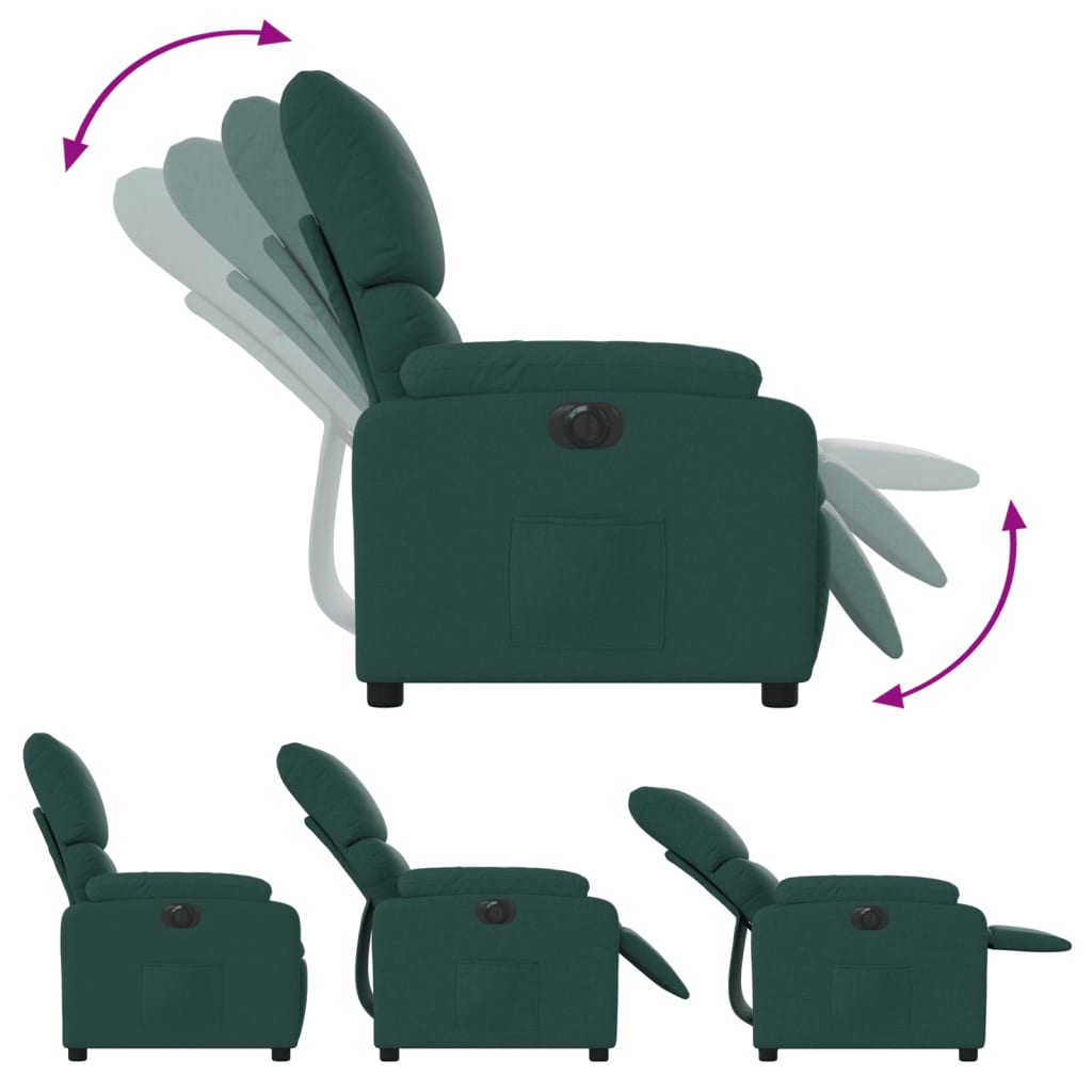 vidaXL Sillón reclinable eléctrico tela verde oscuro