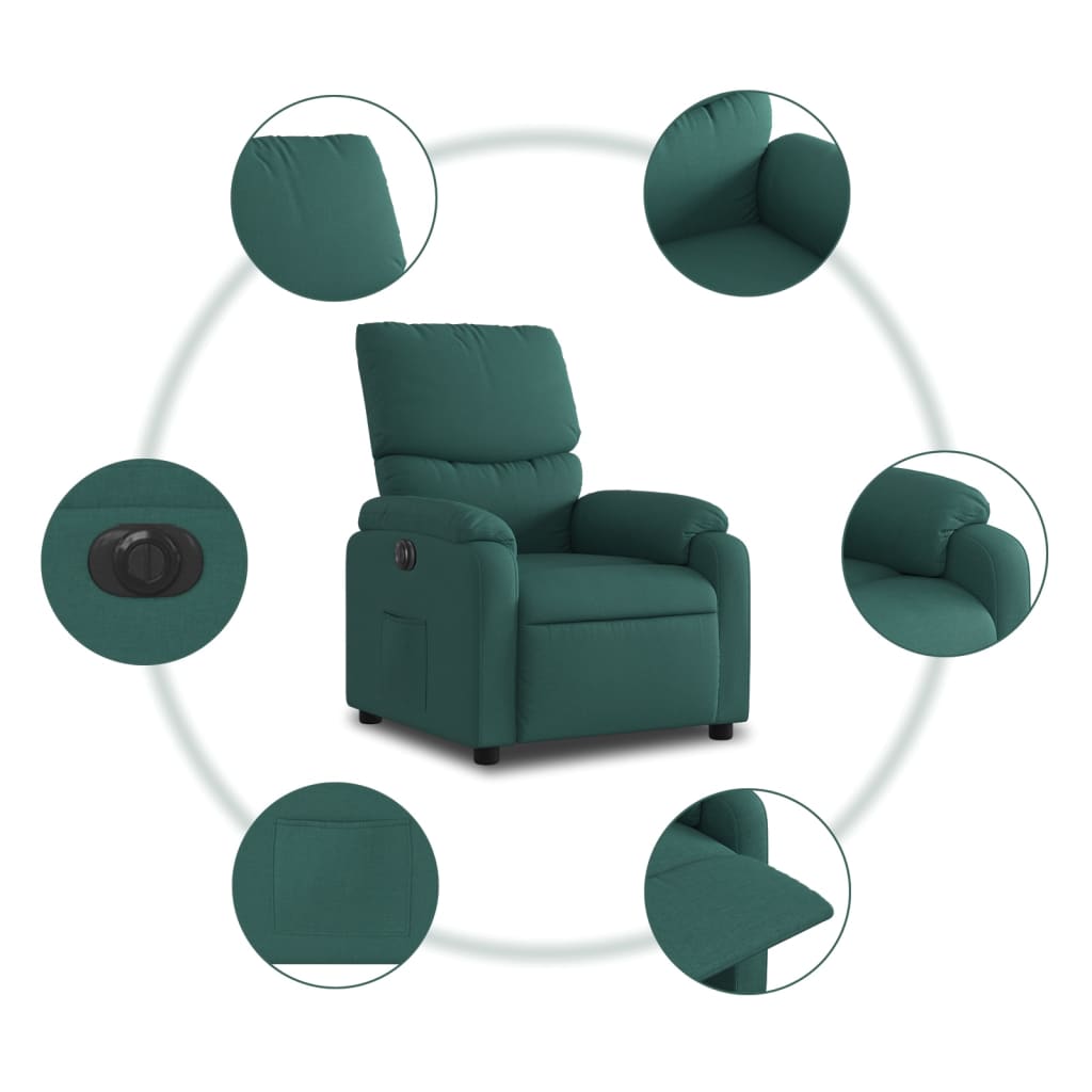 vidaXL Sillón reclinable eléctrico tela verde oscuro