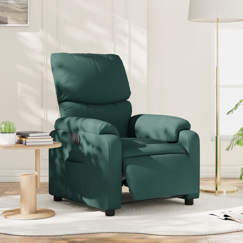 vidaXL Sillón reclinable eléctrico tela verde oscuro