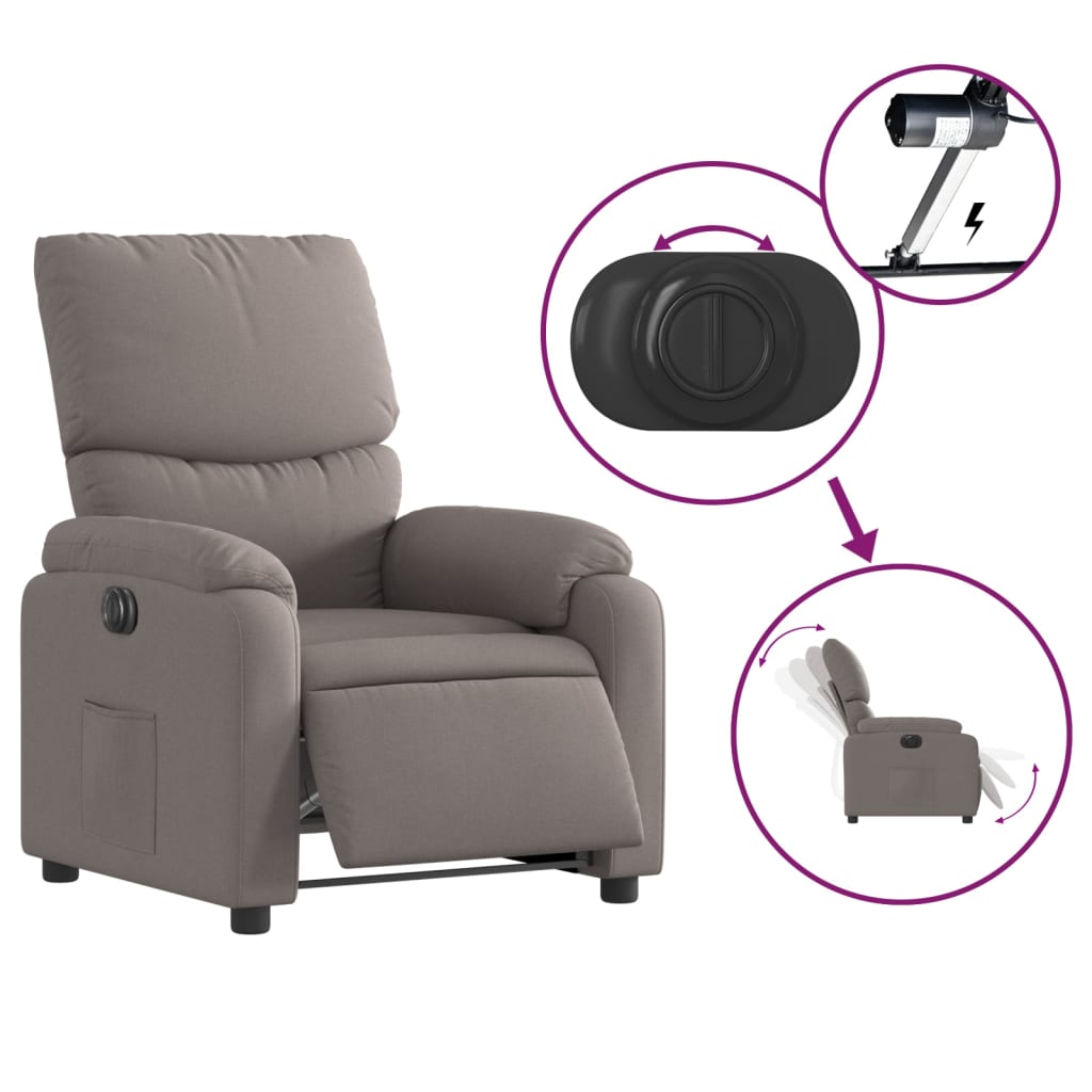 vidaXL Sillón reclinable eléctrico tela gris taupé