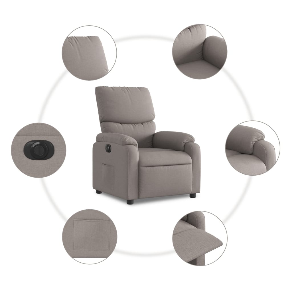 vidaXL Sillón reclinable eléctrico tela gris taupé