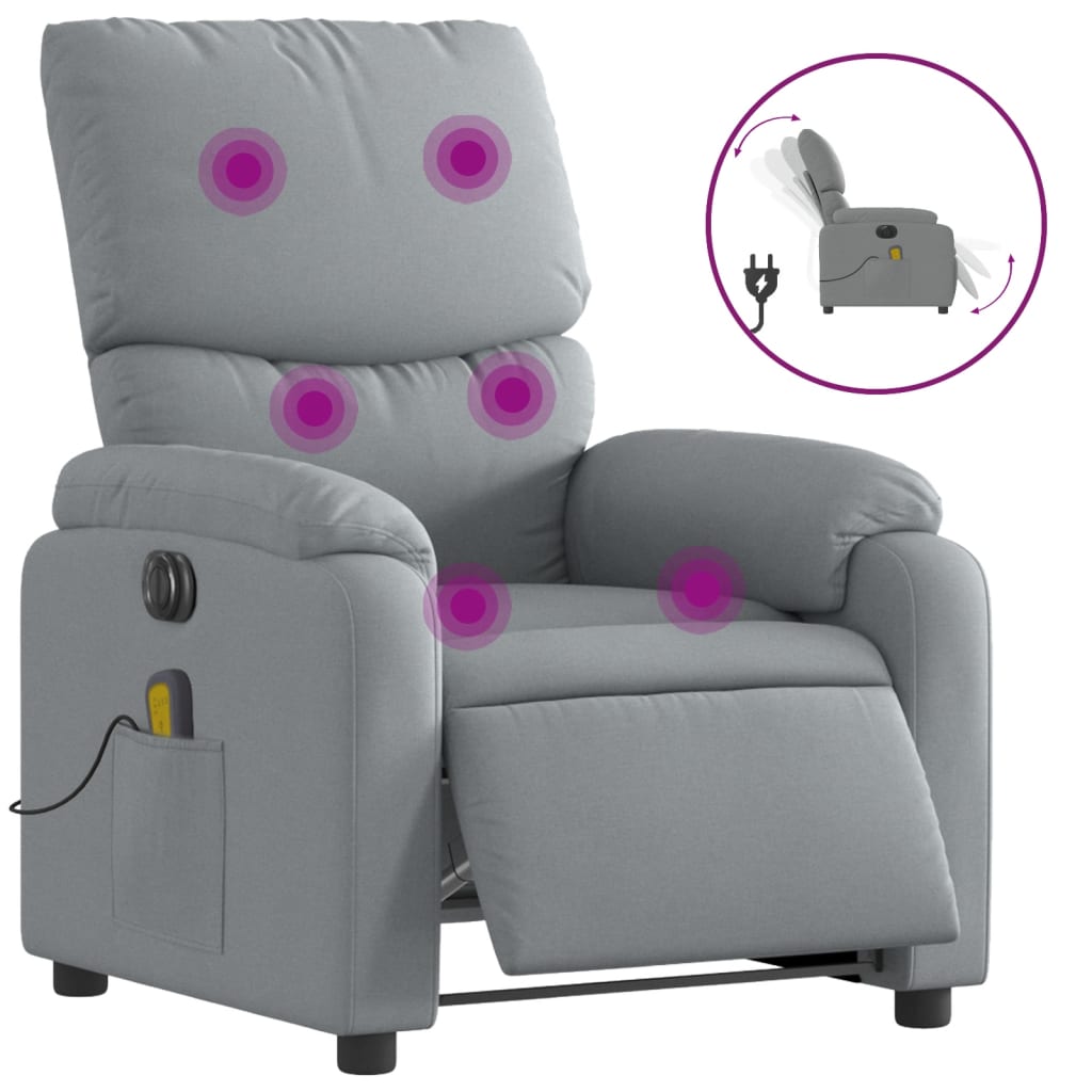 vidaXL Sillón reclinable de masaje eléctrico tela gris claro