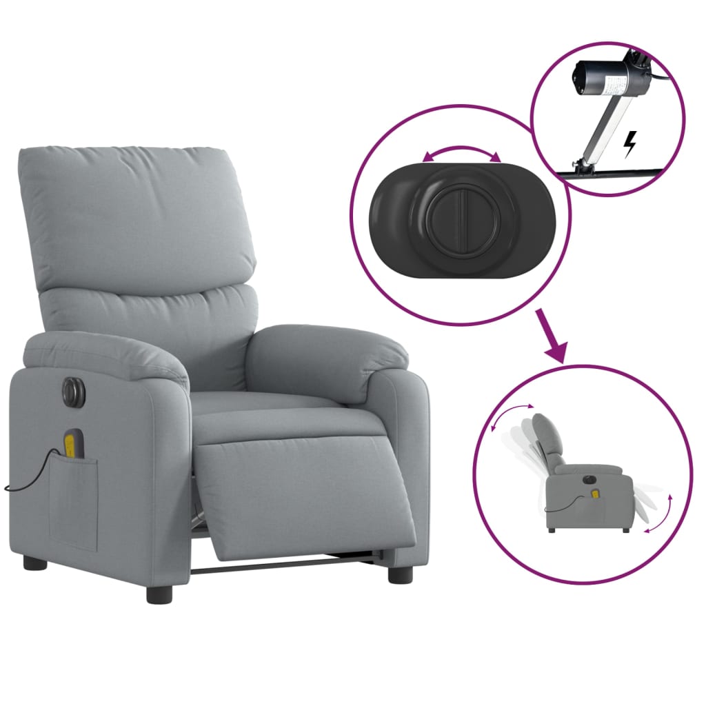 vidaXL Sillón reclinable de masaje eléctrico tela gris claro