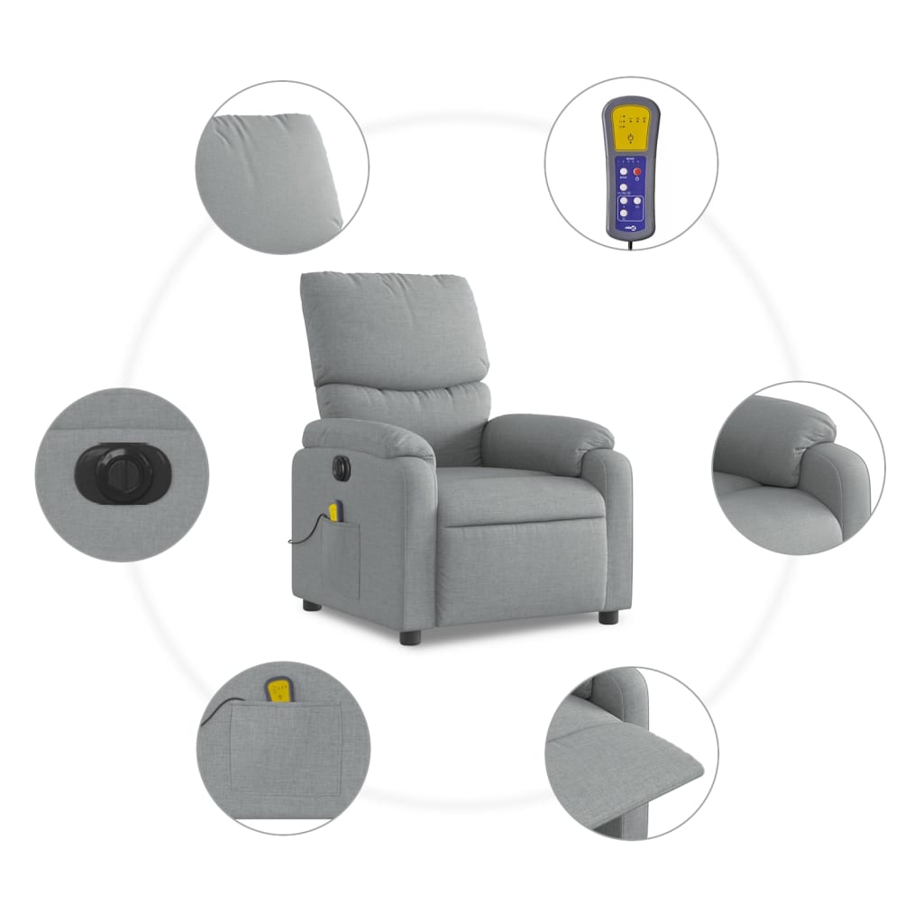 vidaXL Sillón reclinable de masaje eléctrico tela gris claro