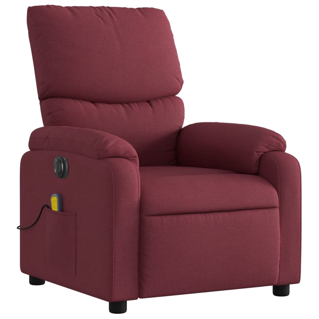 vidaXL Sillón de masaje reclinable eléctrico tela rojo tinto