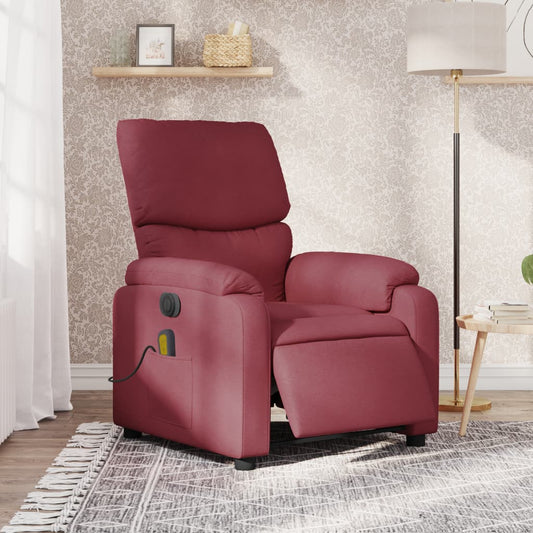 vidaXL Sillón de masaje reclinable eléctrico tela rojo tinto