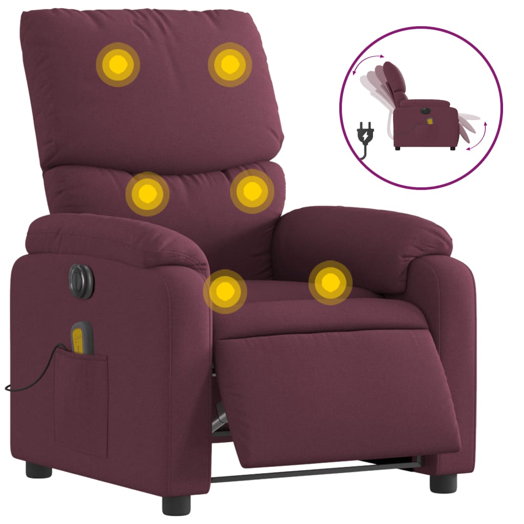 vidaXL Sillón reclinable de masaje eléctrico tela morado