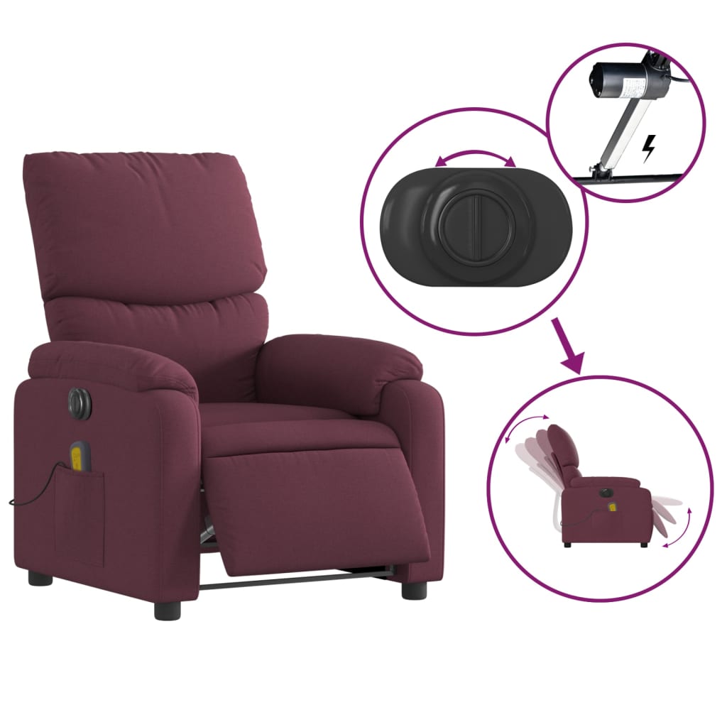 vidaXL Sillón reclinable de masaje eléctrico tela morado