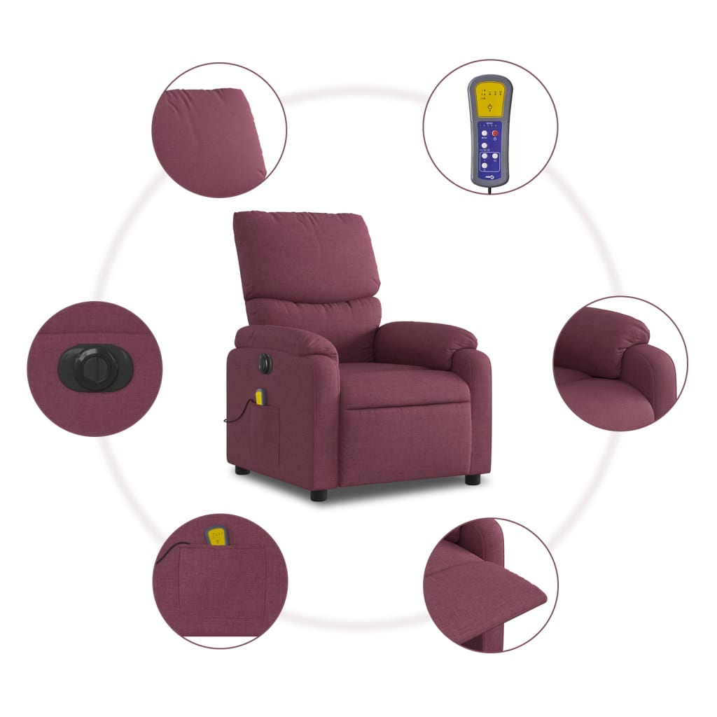 vidaXL Sillón reclinable de masaje eléctrico tela morado