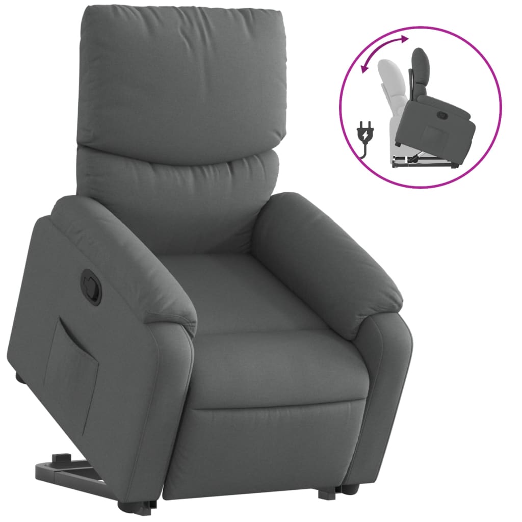 vidaXL Sillón reclinable elevable de tela gris oscuro