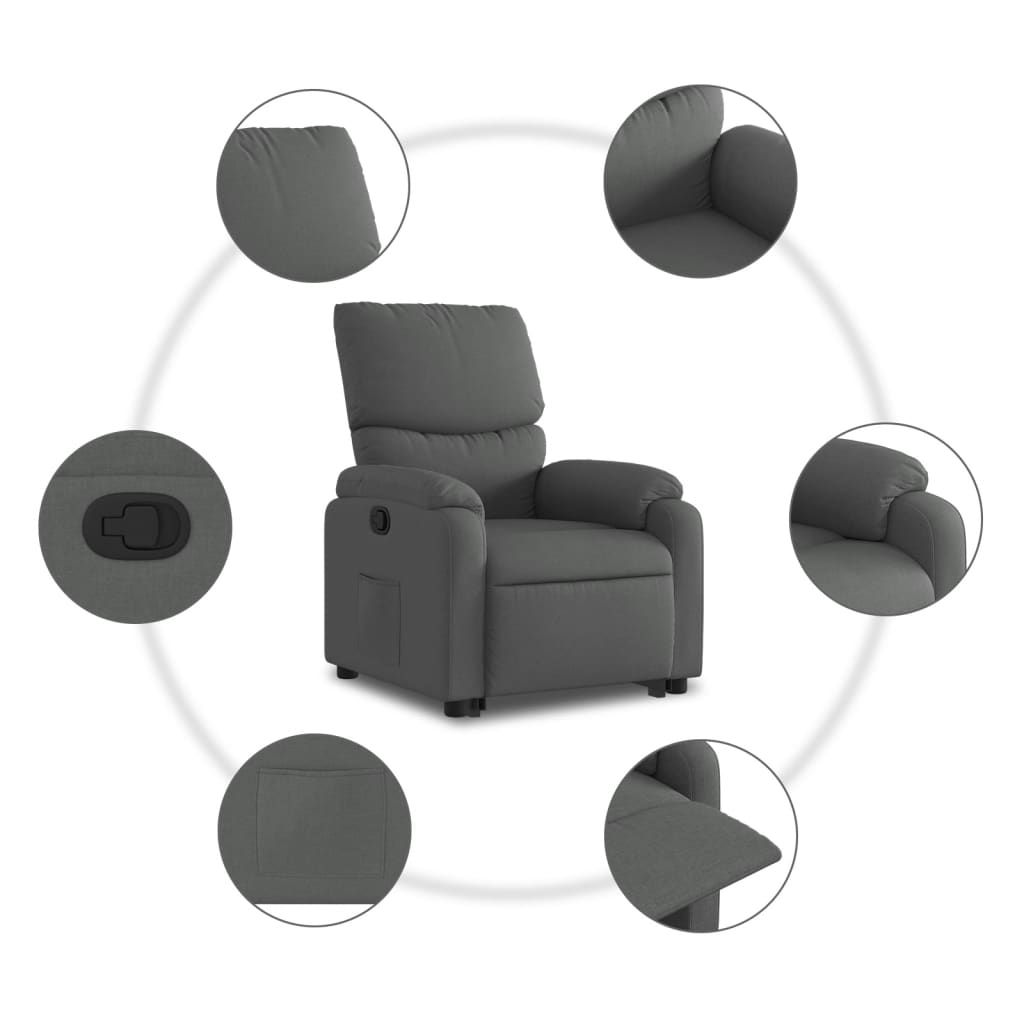 vidaXL Sillón reclinable elevable de tela gris oscuro