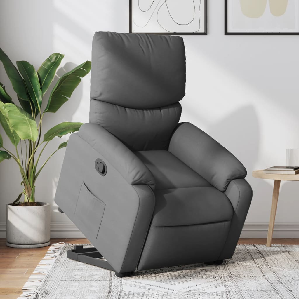 vidaXL Sillón reclinable elevable de tela gris oscuro