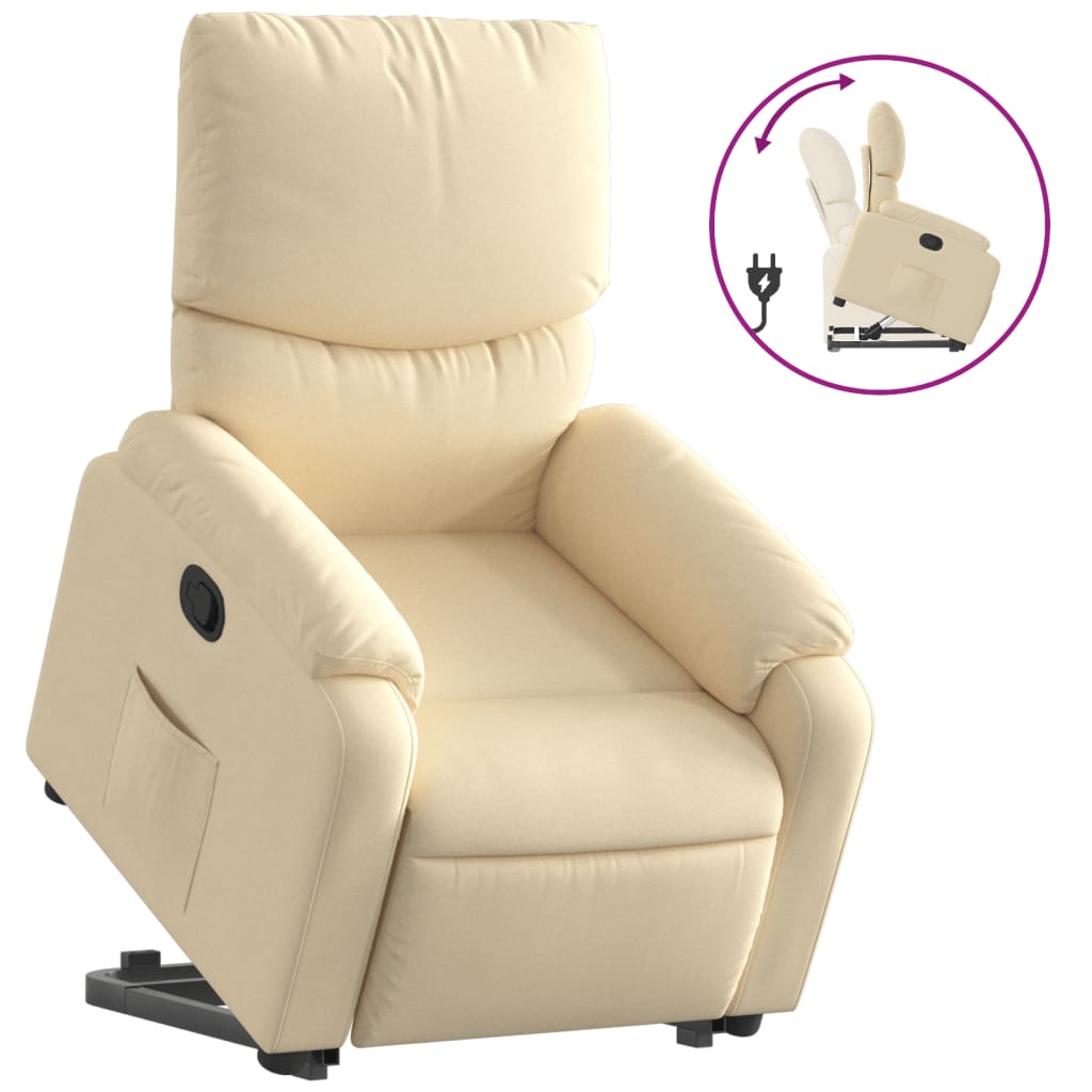 vidaXL Sillón reclinable elevable de tela color crema