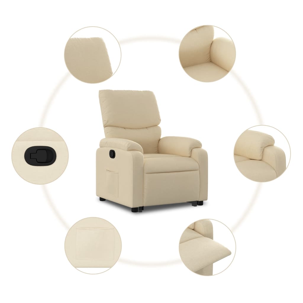 vidaXL Sillón reclinable elevable de tela color crema