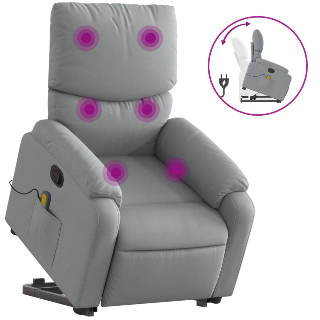 vidaXL Sillón de masaje reclinable de pie de tela gris claro