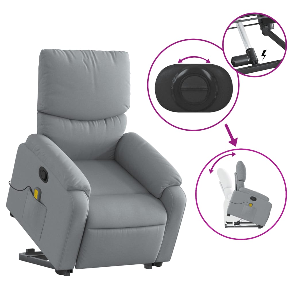 vidaXL Sillón de masaje reclinable de pie de tela gris claro