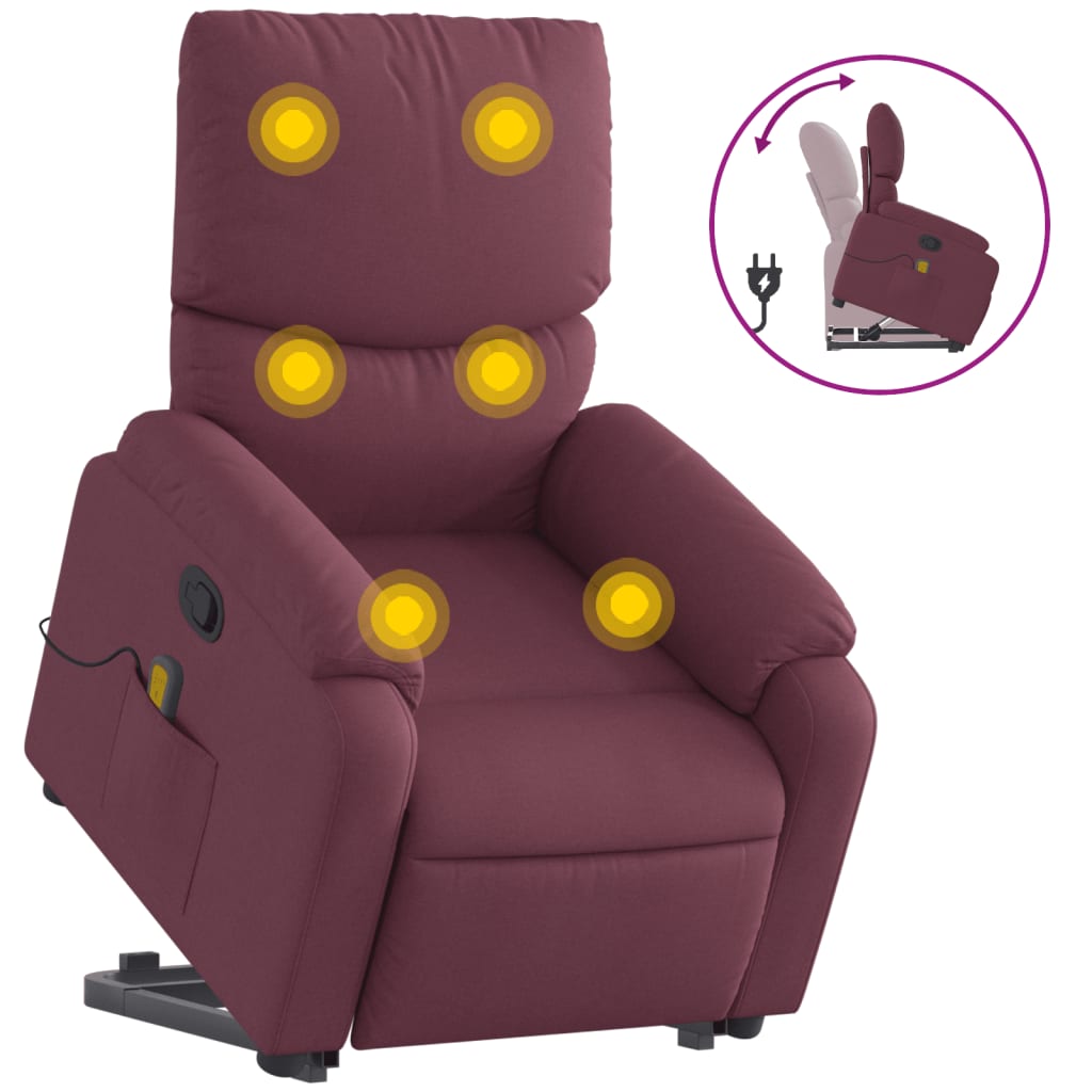 vidaXL Sillón reclinable de masaje elevable tela morado