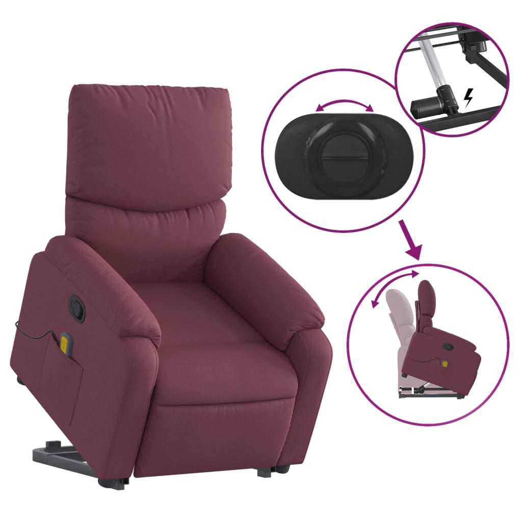 vidaXL Sillón reclinable de masaje elevable tela morado