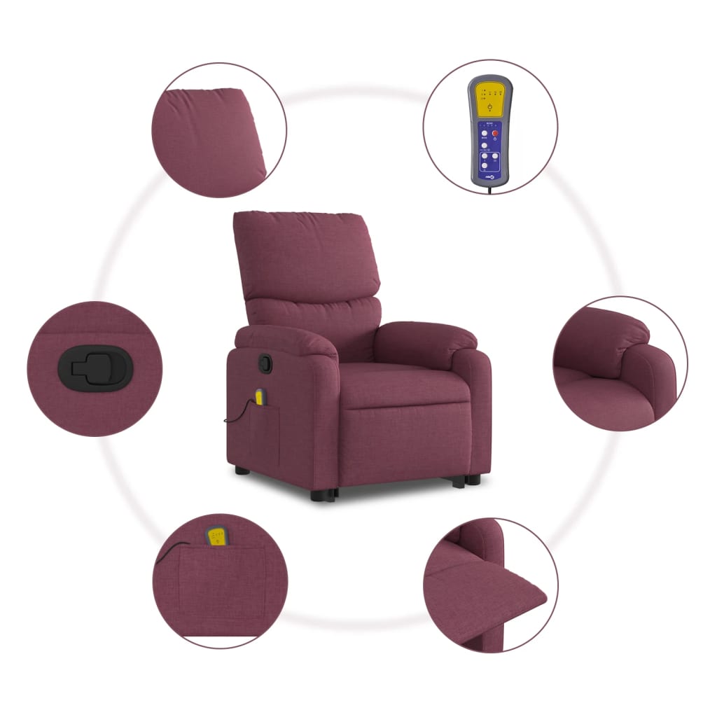 vidaXL Sillón reclinable de masaje elevable tela morado