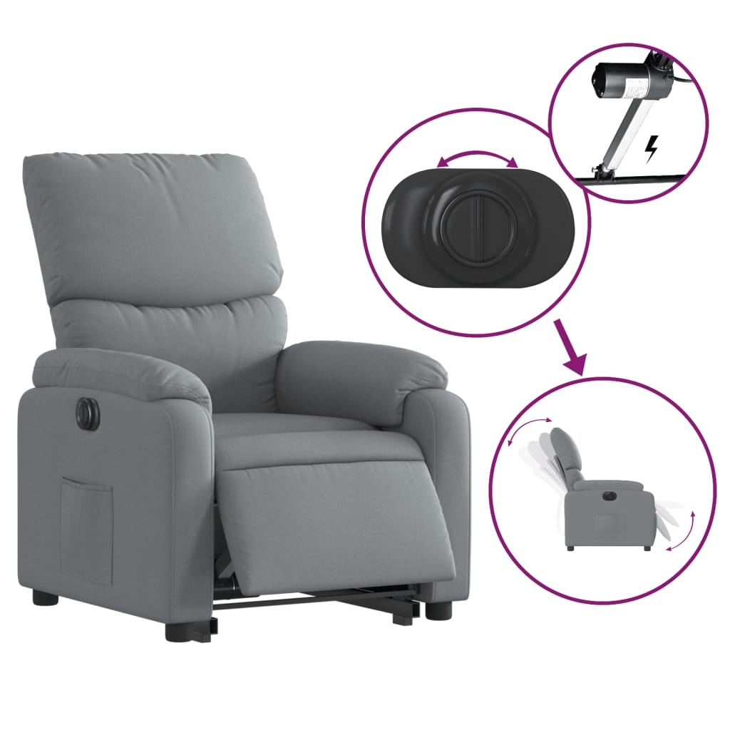 vidaXL Sillón eléctrico reclinable elevable de tela gris claro