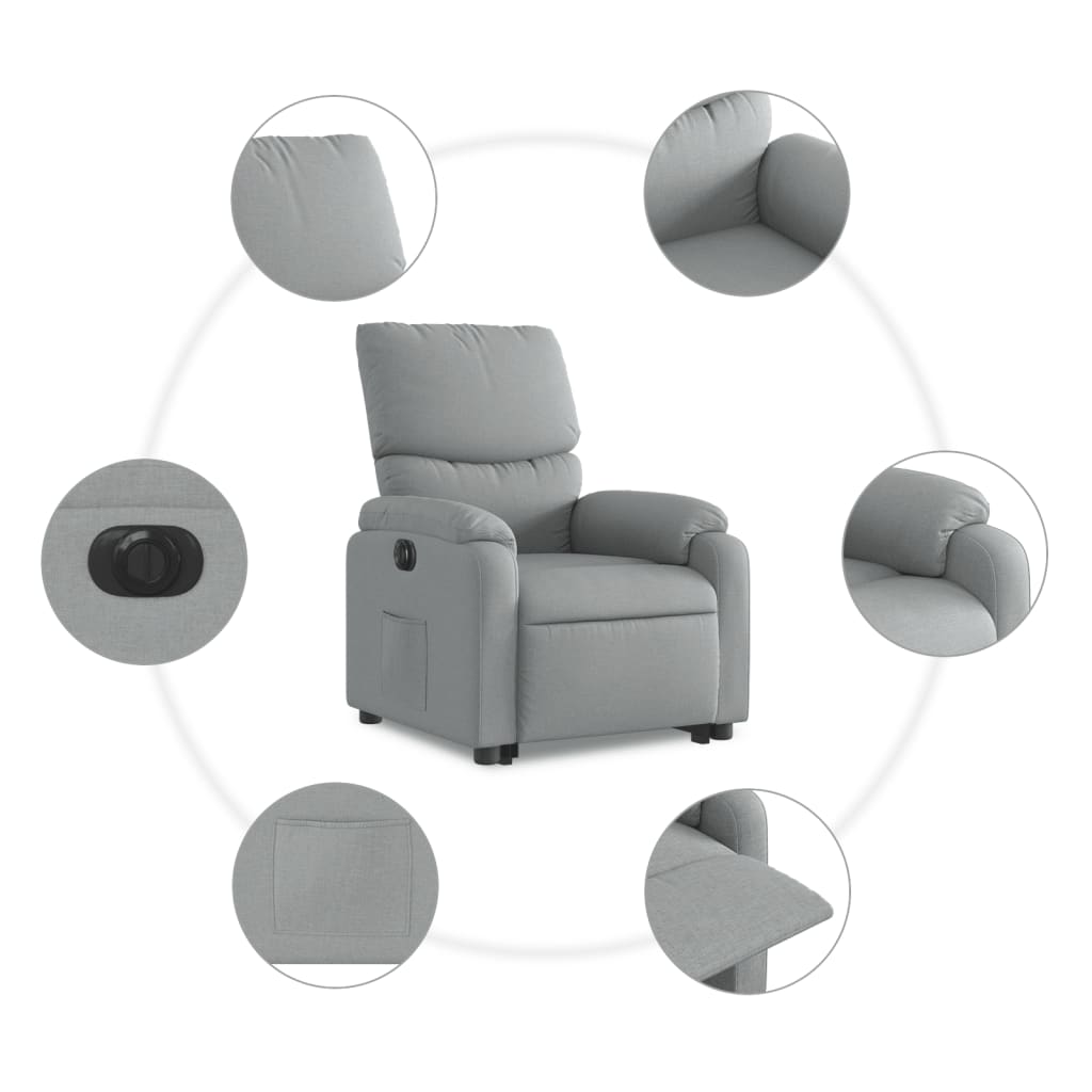 vidaXL Sillón eléctrico reclinable elevable de tela gris claro