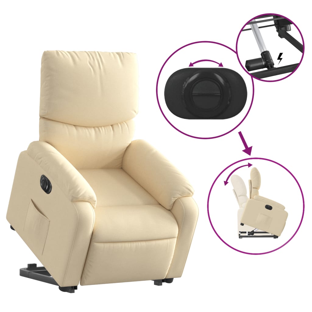 vidaXL Sillón eléctrico reclinable elevable de tela color crema